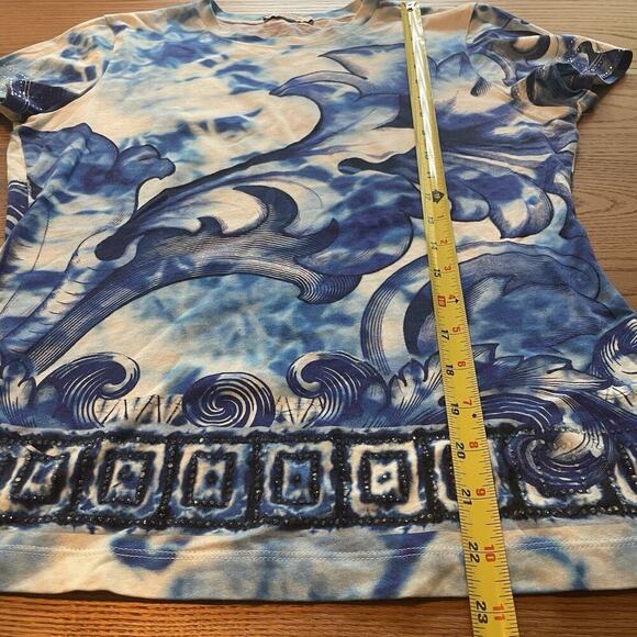 Versace Collection T-Shirt Rhinestone Blue Wave 42 UK 10 US 6 S Runway Baroque - Picture 4 of 9